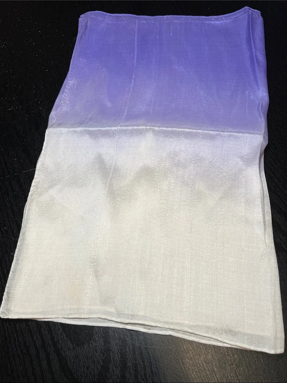 100% Silk Dupioni Handrolled Edge Hand-Dyed Purple Cream Ombre Gradient Scarf
